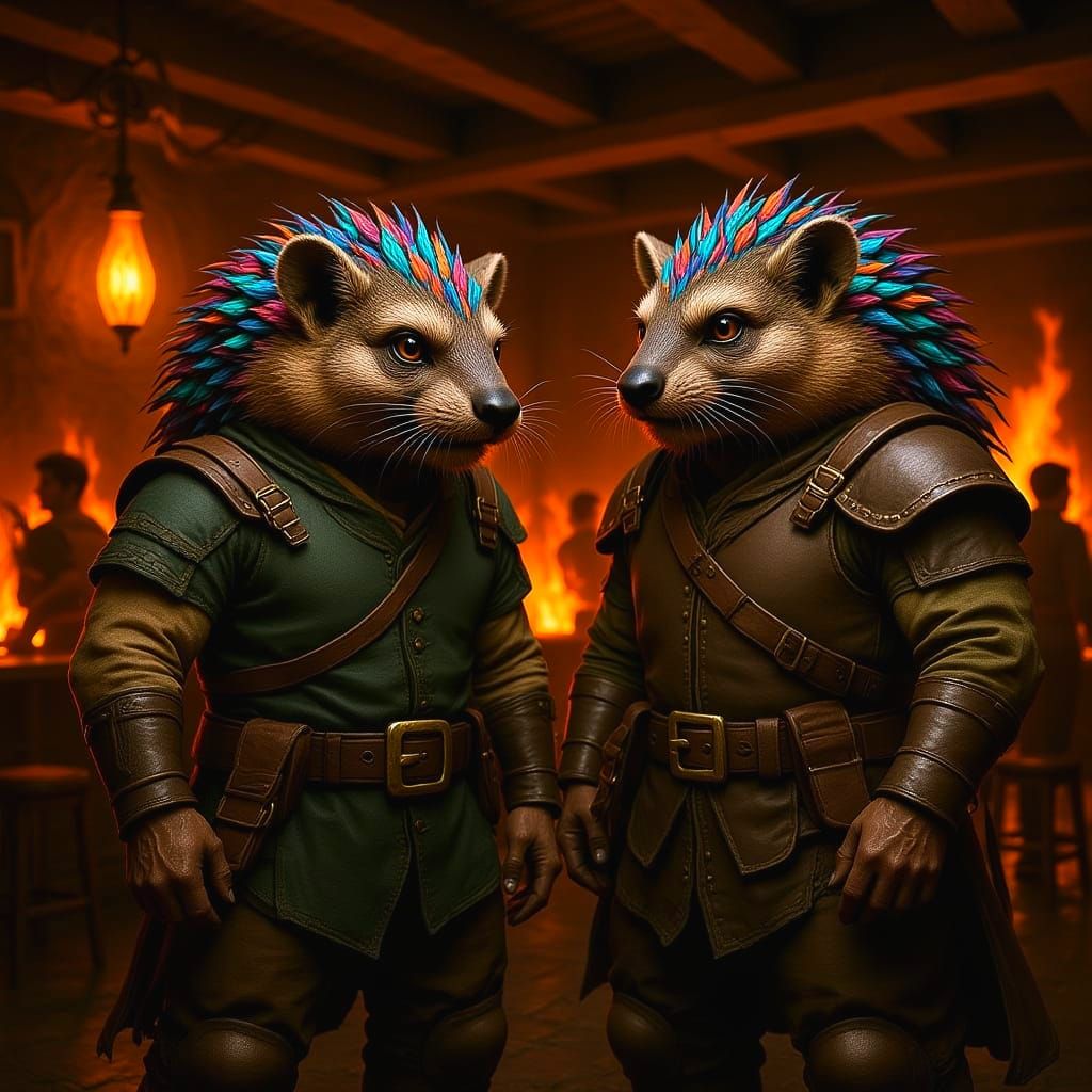 Pangolin-Human Adventurers in Fantasy Tavern