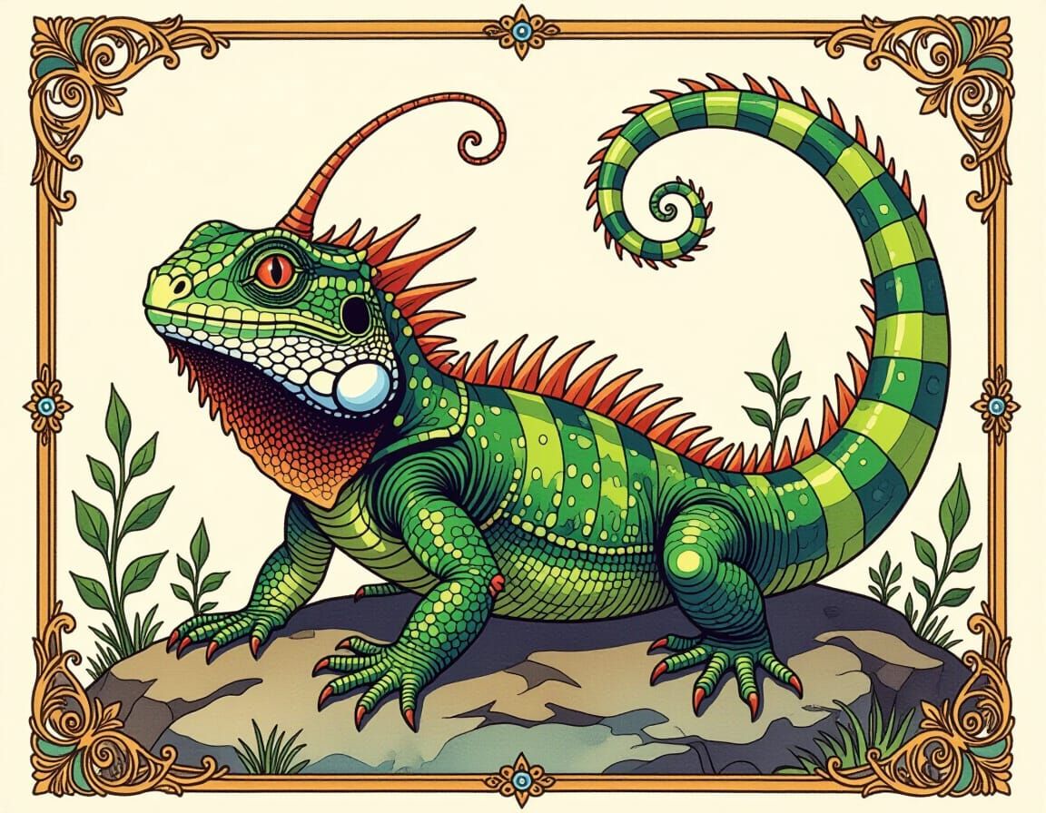Whimsical Lizard-Scorpio Hybrid in Medieval Style