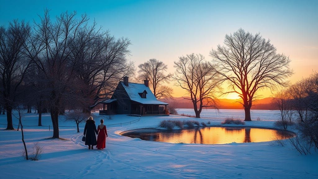 Elegant Women's Winter Garden in Soft Golden Light