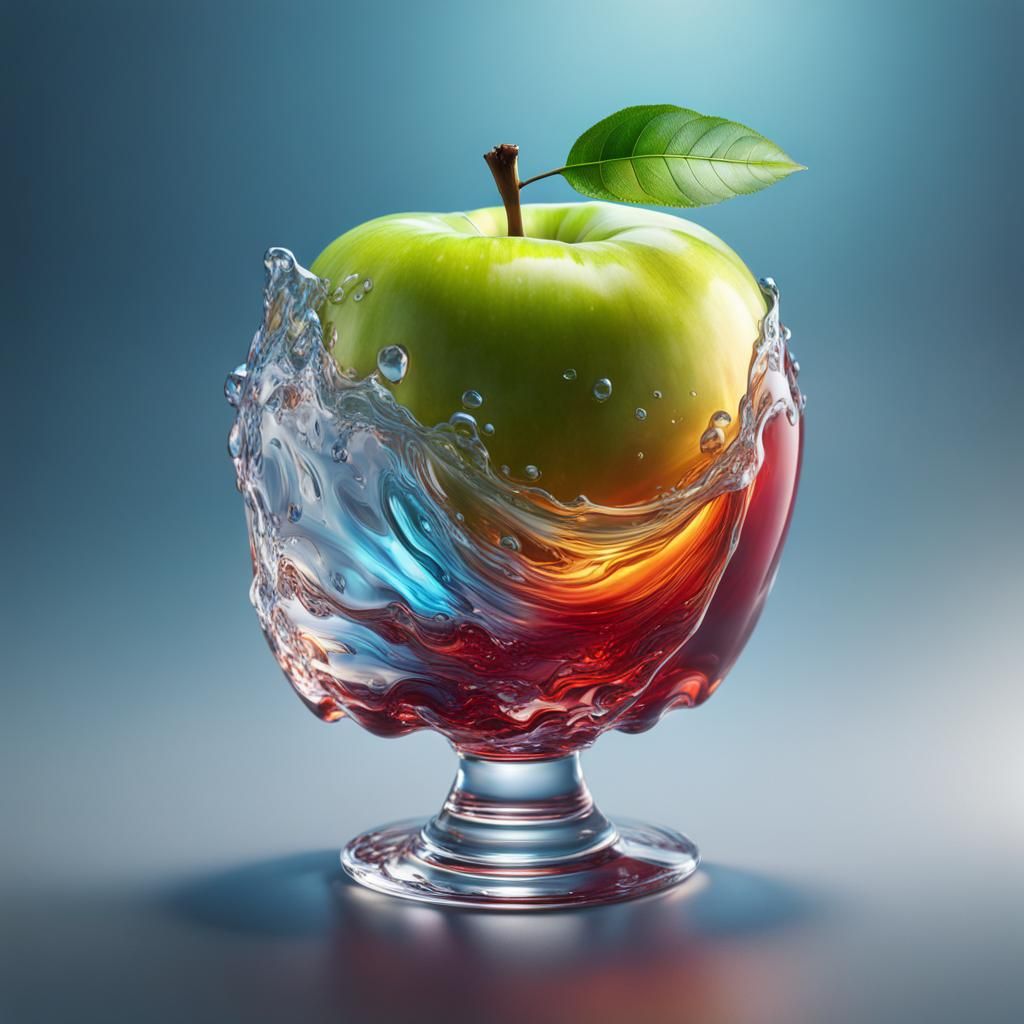 Stormy Sea Inside Crystal Apple: Hyperrealistic Splash Art