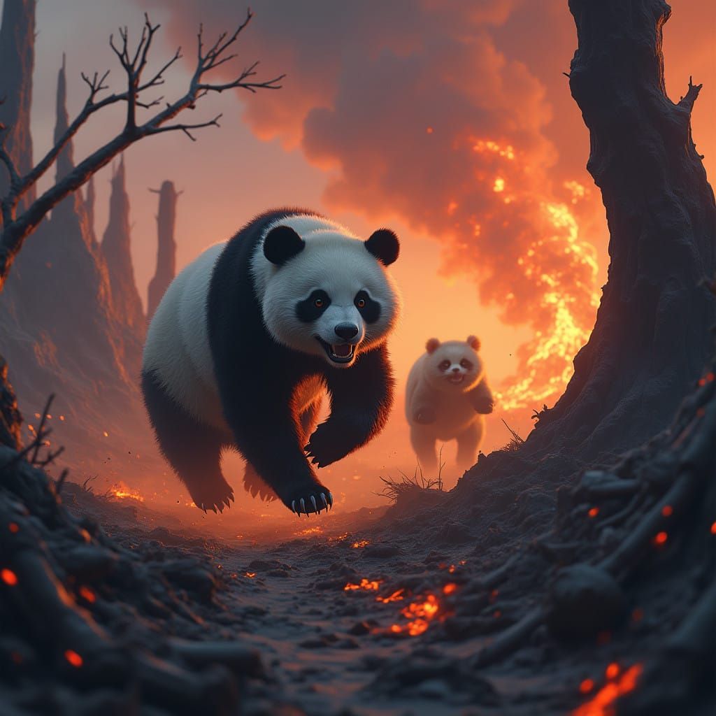 Fantasy Creatures Flee Inferno of Volcanic Wastes