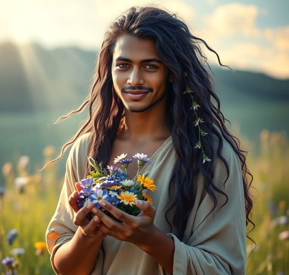 Ethereal Youth in Floral Paradise