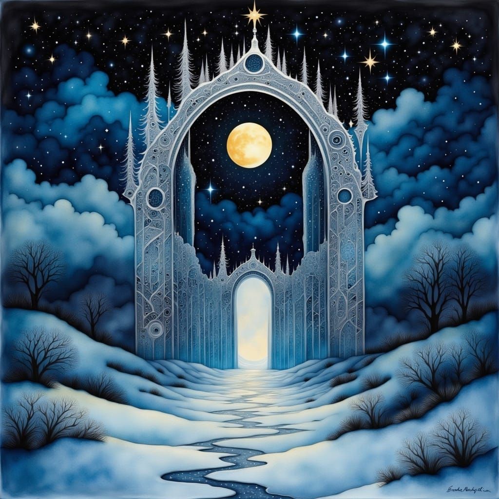 Icy Fractal Gate Under Moonlight in High Resolution
