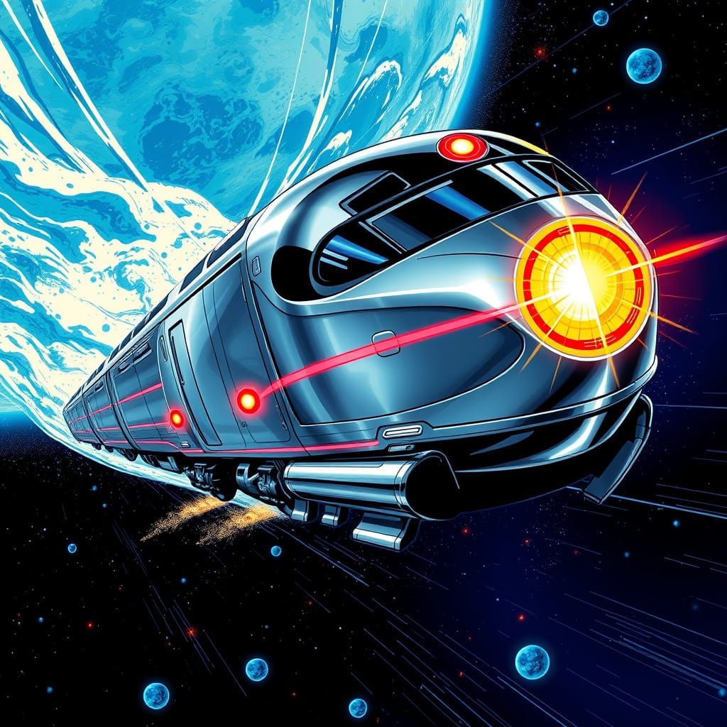 Sleek Space Train Blasts Off into the Cosmos