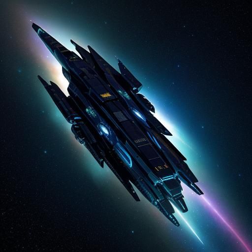 Coffin-Shaped Spaceship Soars Through Nebula in Digital Pain...