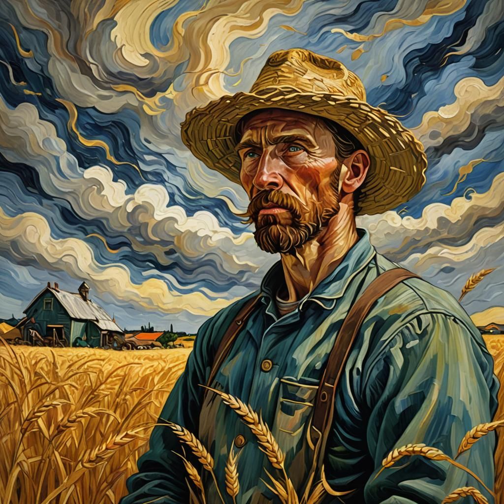 Farmer Reaping Wind: Van Gogh-Style Oil Painting