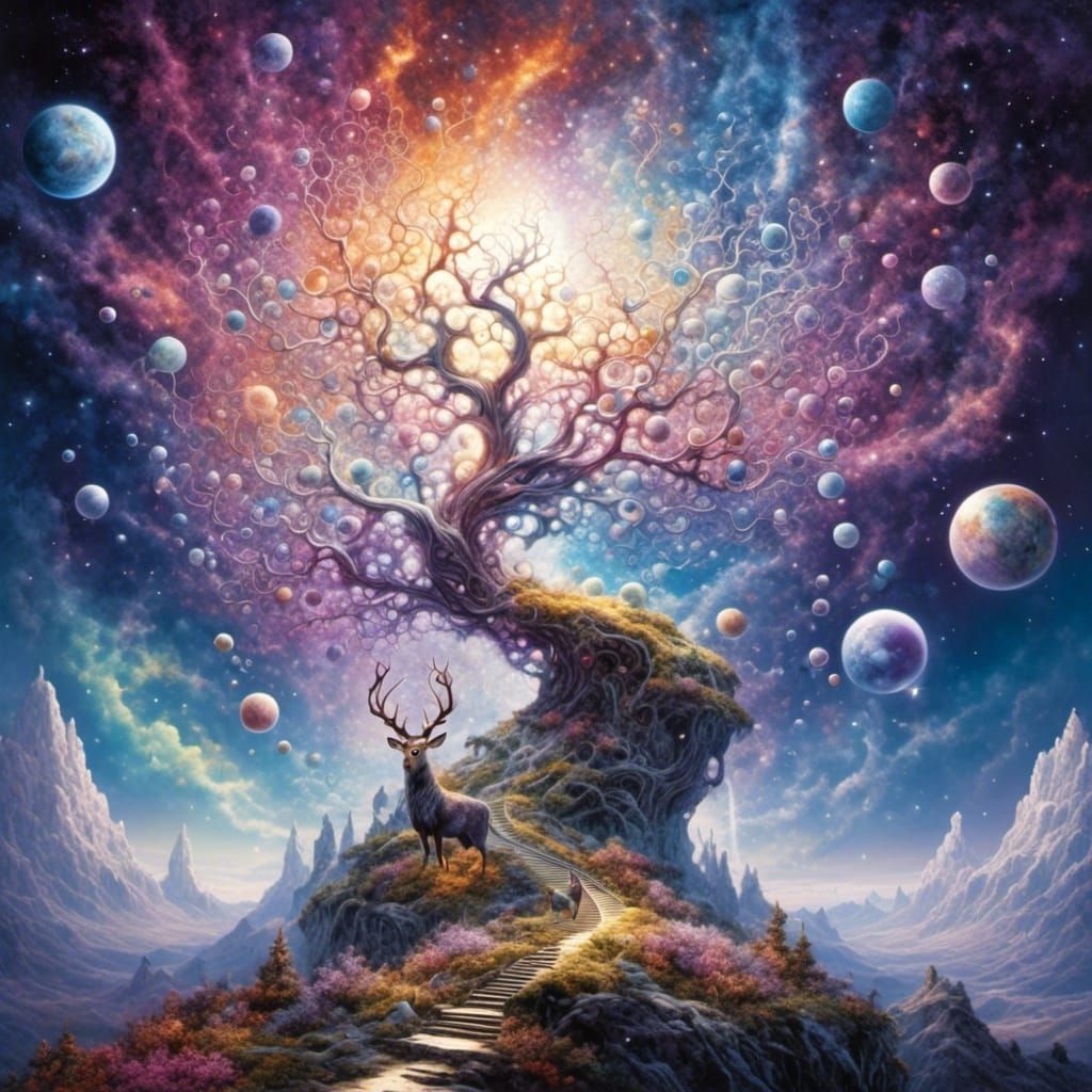 Surreal Marble Beanstalk Spiraling to the Sky