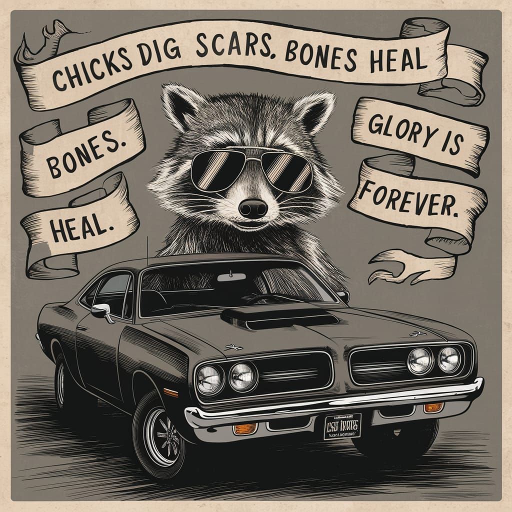 Retro Raccoon Rockstar Cruises in Style