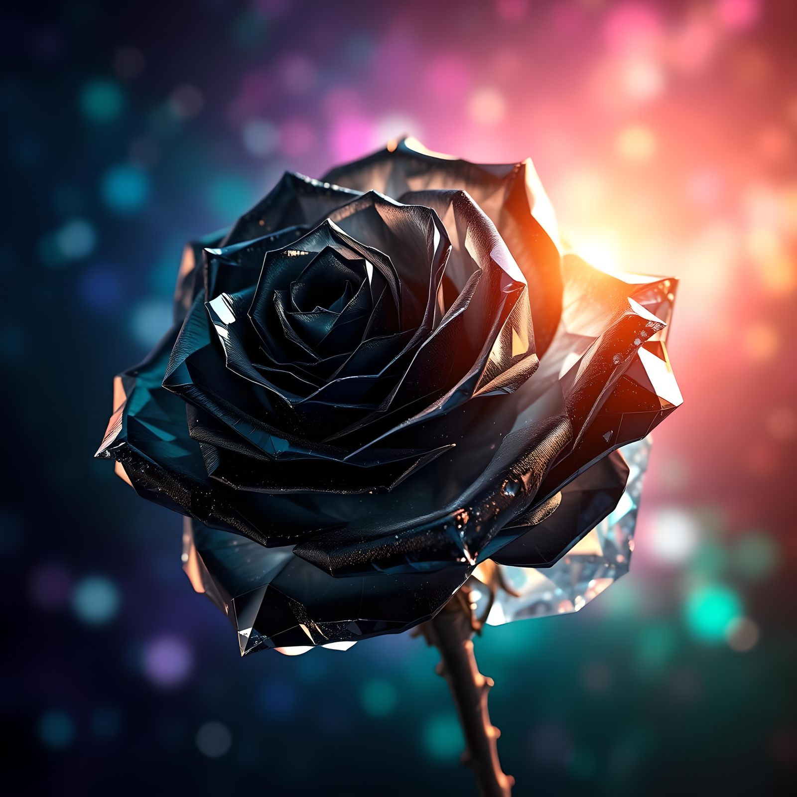 Hyperrealistic Crystallized Black Rose Splash Art