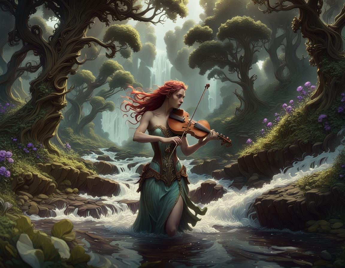 Musical Forest: Dark Fantasy Art in Purple and Yellow