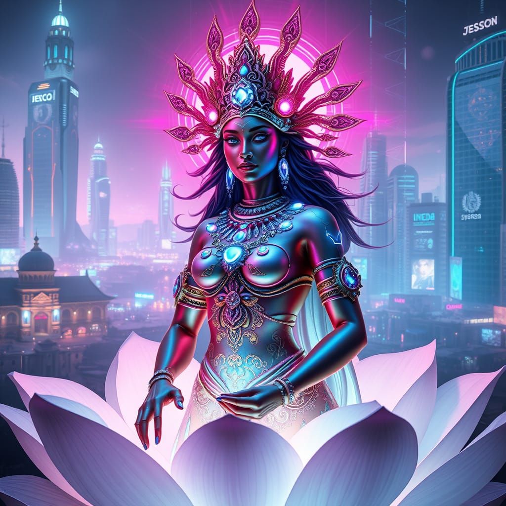 Cyber Lotus Goddess Emerges from Ancient Technology