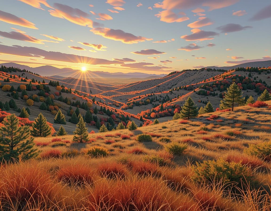 Vibrant Autumn Sunset Vista in Western Landscape