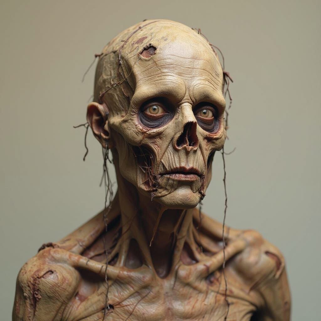 Grotesque Mummified Creature Inspired by Bog Bodies