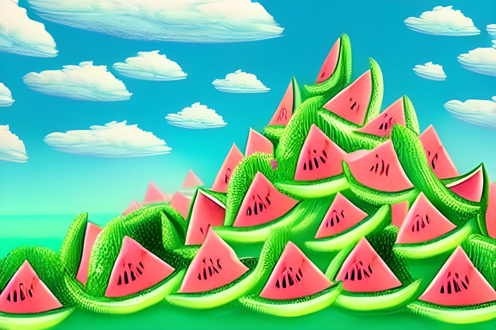 Fantasy Watermelon Castle in Pastel Photoillustration