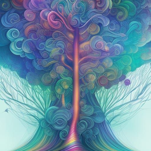 Rainbow Tree with Swirling Lines in Dittman Style