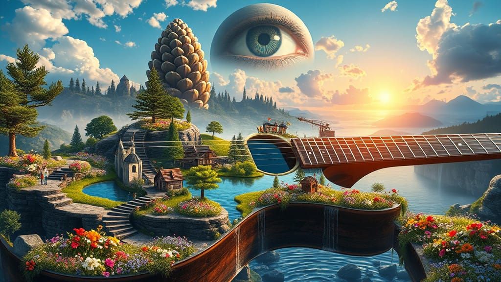 Surreal Guitar Dreamscape in Vibrant Impressionist Style