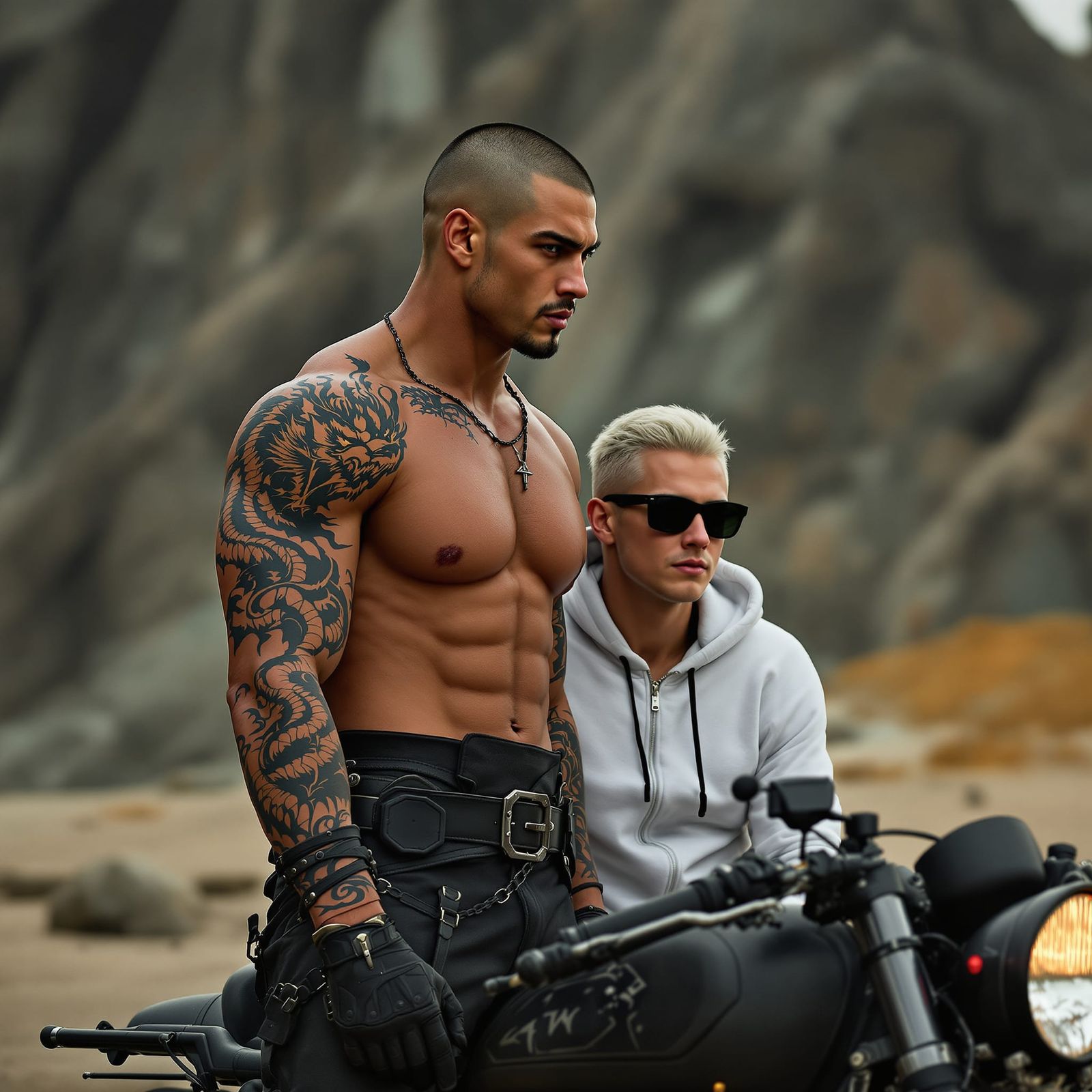 Rugged Bikers Prepare for Night Ride