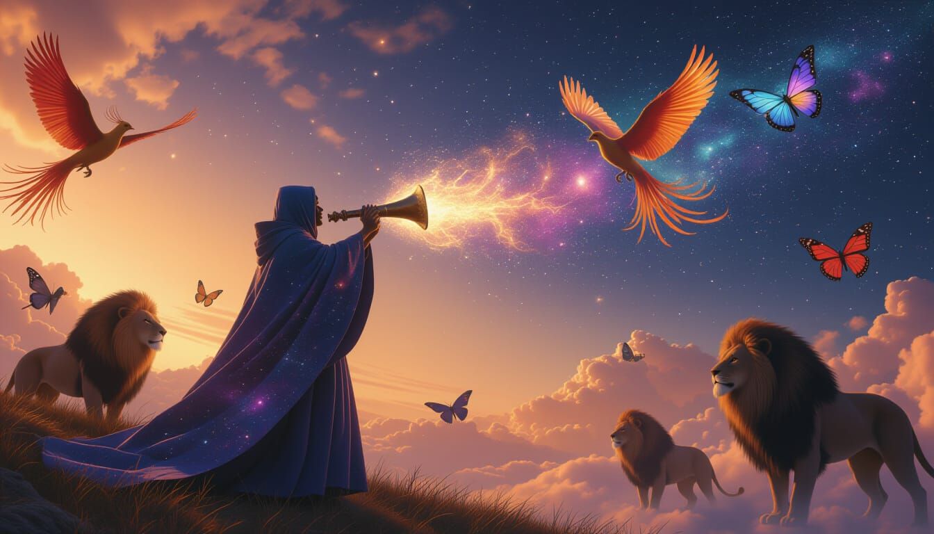 Celestial Menagerie on Comet's Tail: Cinematic Film Still