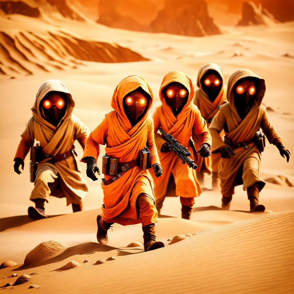 Jawas on Tatooine: A Cinematic Star Wars Scene