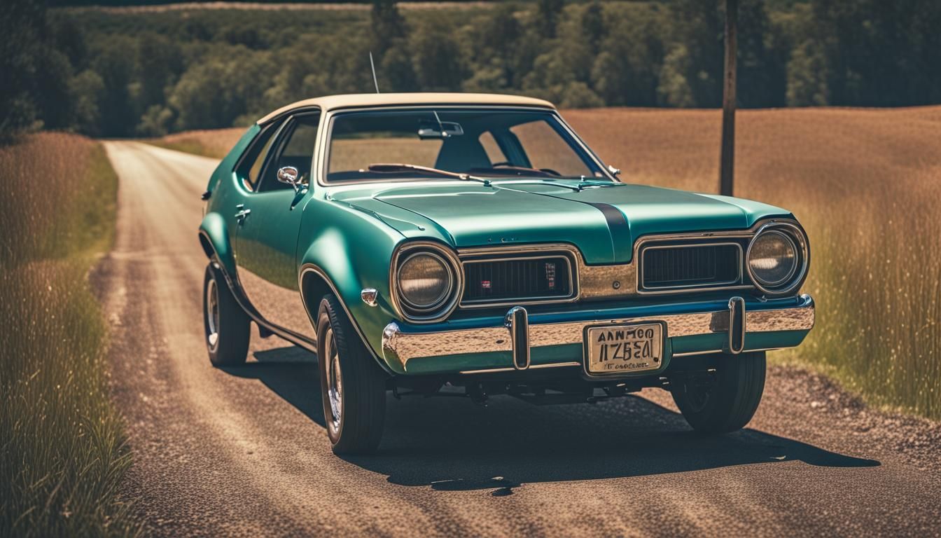 AMC Gremlin on a Country Road: Cinematic Film Still