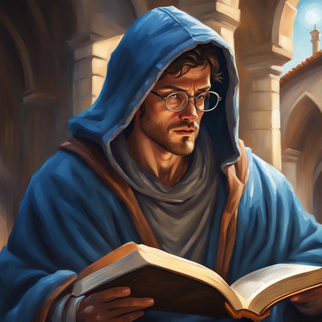 Medieval Peasant Reading Outdoors in Hyperrealistic Style