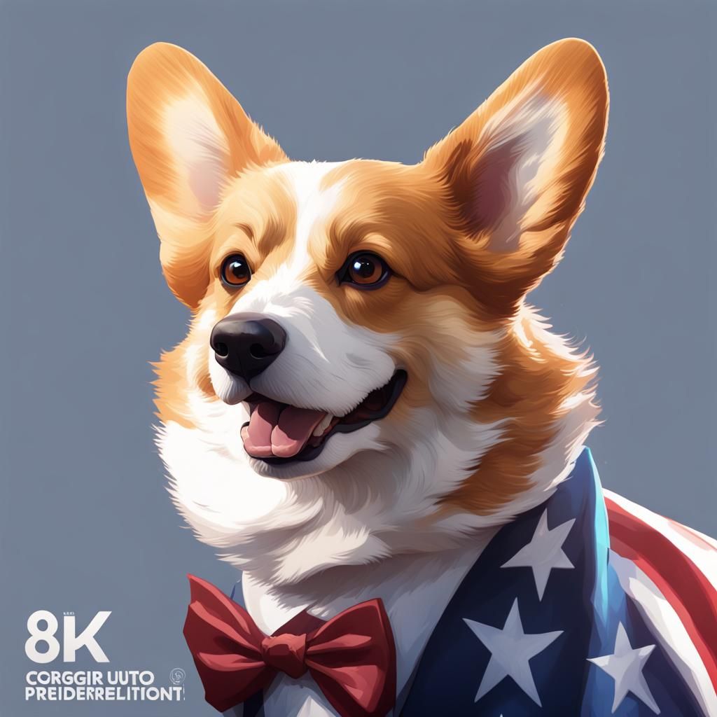 Corgi Runs for President: Hyperdetailed Digital Portrait