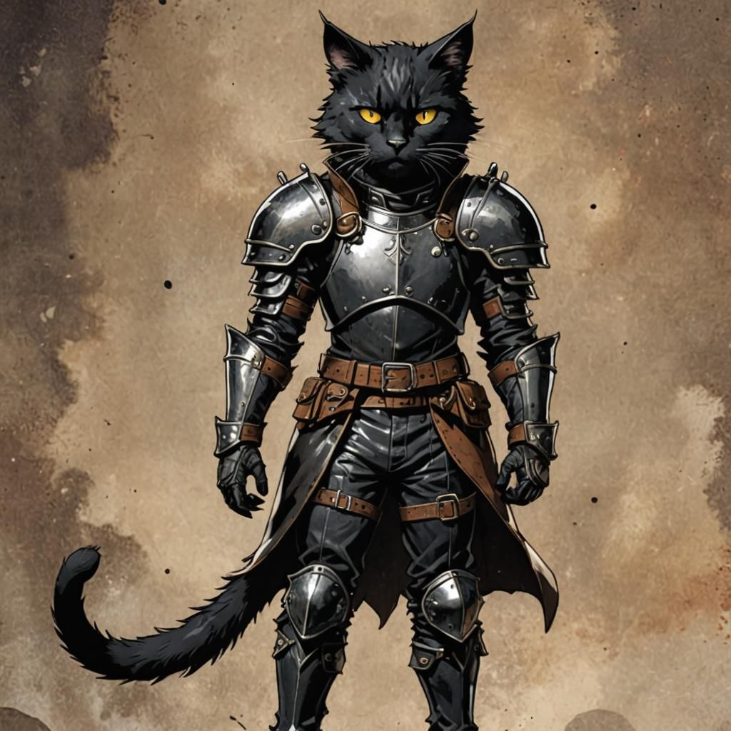 Anthropomorphic Cat Warrior in Manga Style