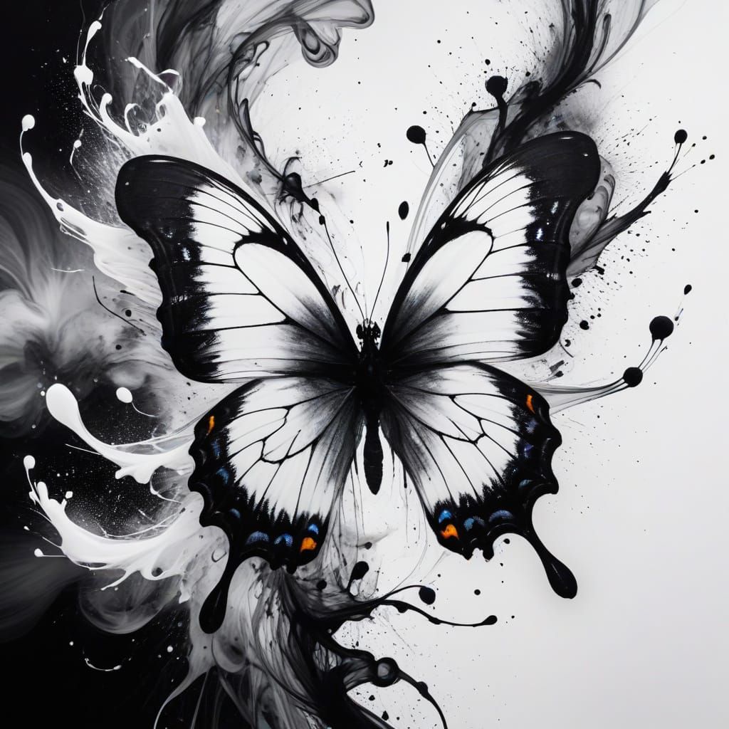 Monochrome Ink Butterfly Splash Art