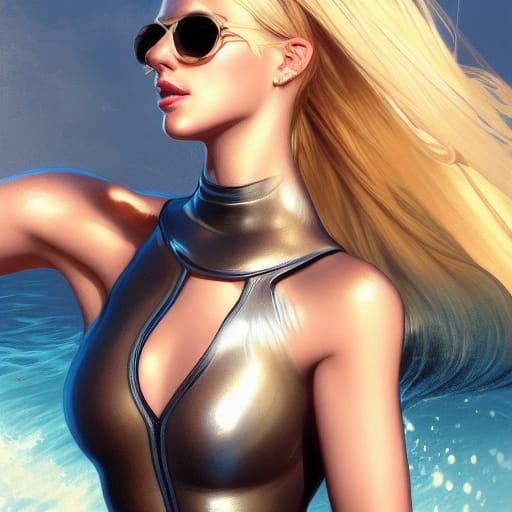 Attractive Blonde in Wet Suit: Hyperrealistic Portrait