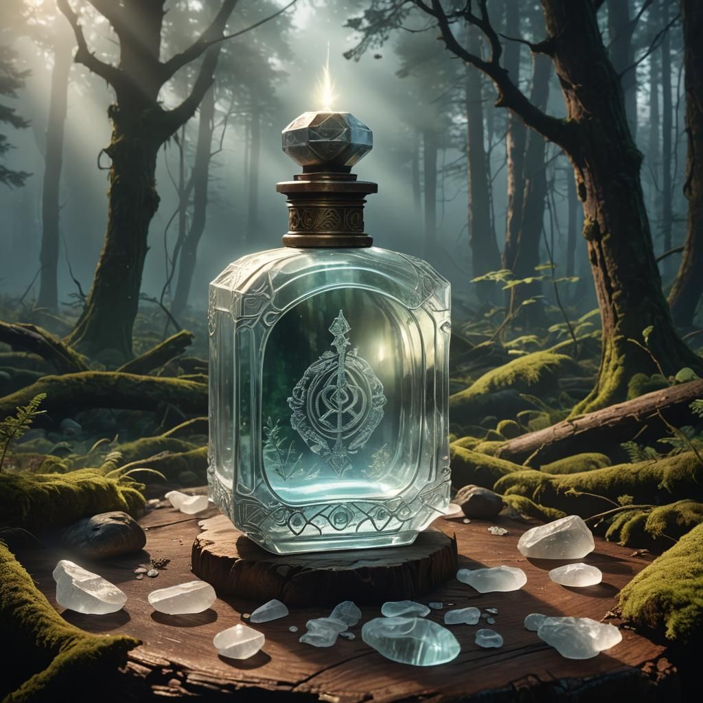 Mystical Rock Crystal Perfume Bottle in Forest