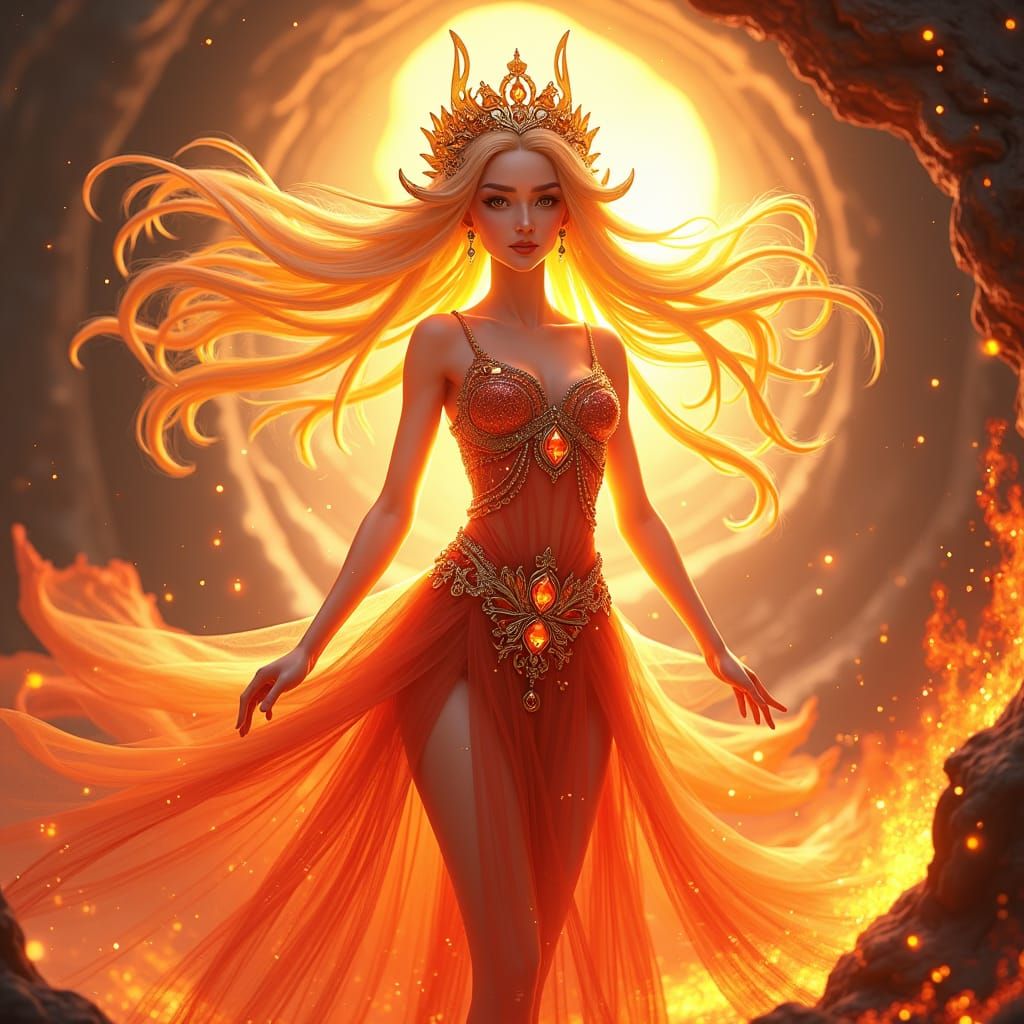 Ember Goddess in Fiery Anime Style