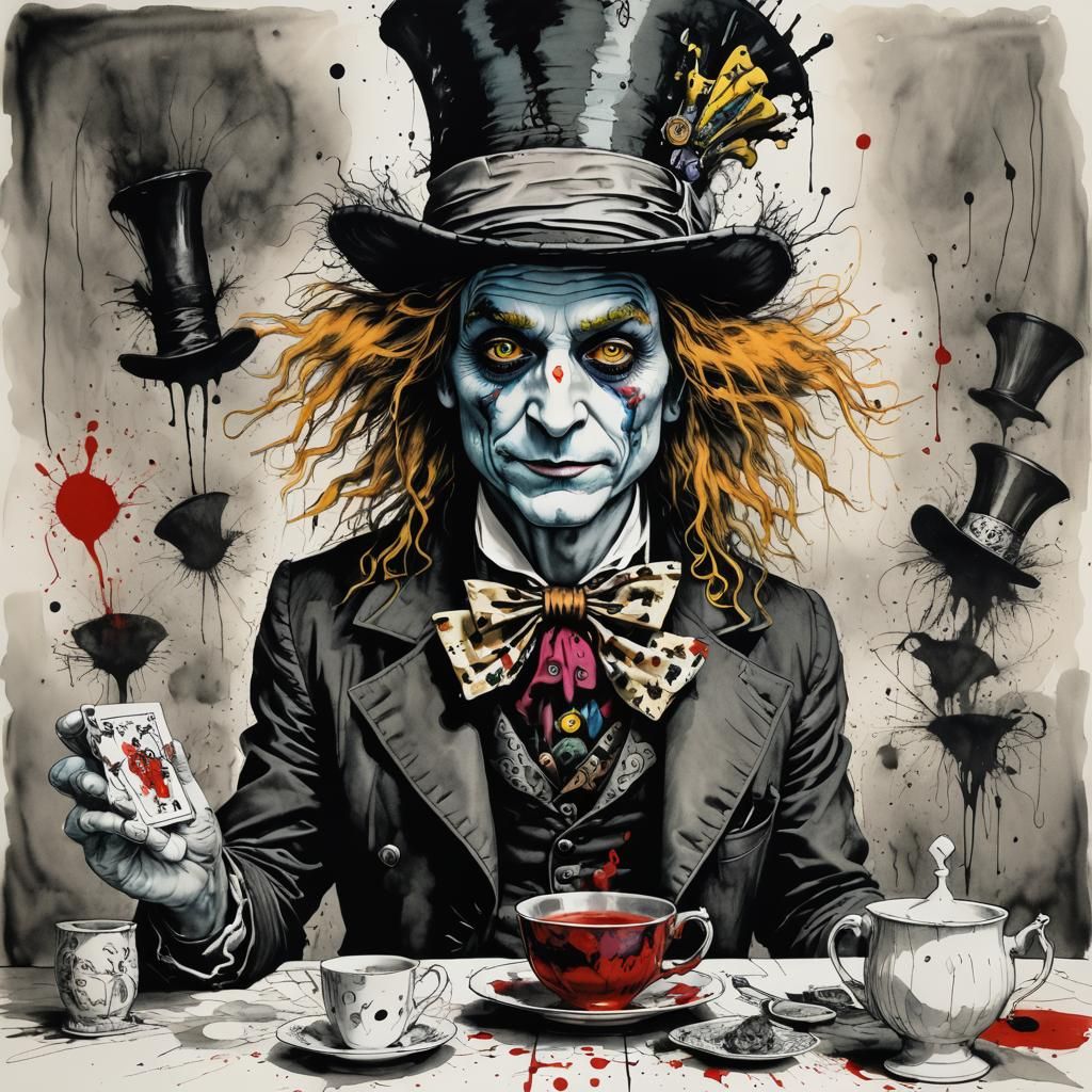 Mad Hatter Ink Drawing in Steadman Style