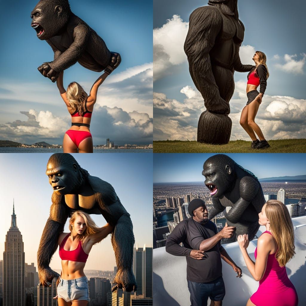 Woman Carries Giant King Kong Overhead