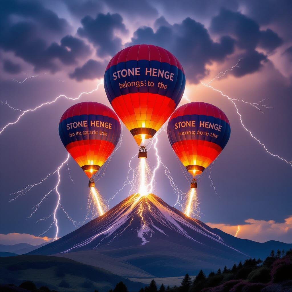 Exploding Balloons Over Mount Snowden in Storm