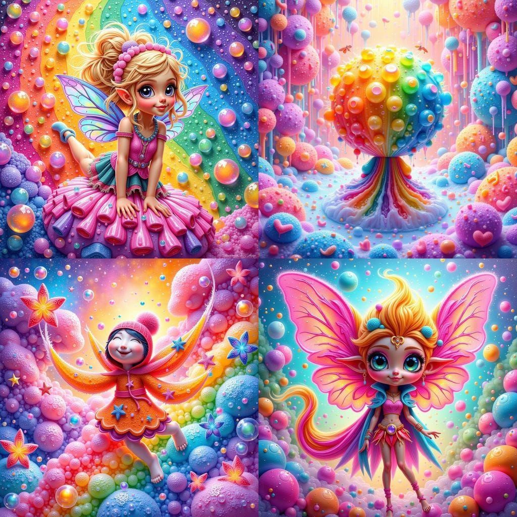 Rainbow Gummy Fae Fantasy World in Acrylic Style