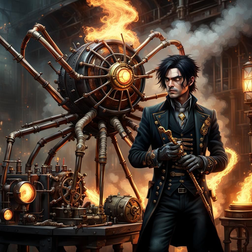 Steampunk Elf Artillerist in Sepia Tones