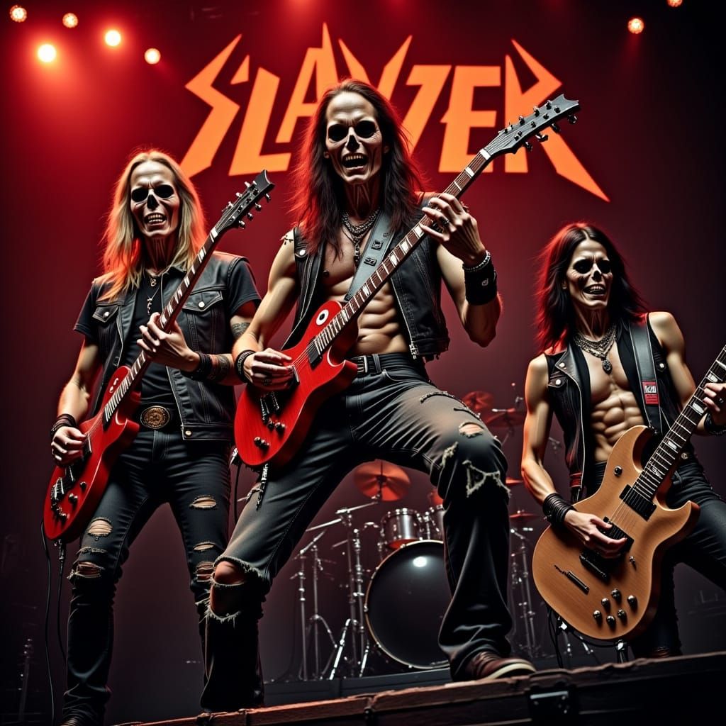 Skeletal Metal Musicians Unleash Chaos on Stage