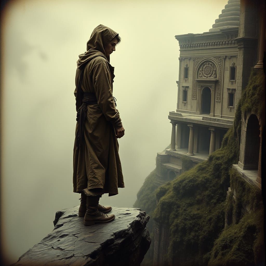 Misty Abyss: Romantic Surrealism in Sepia Tones