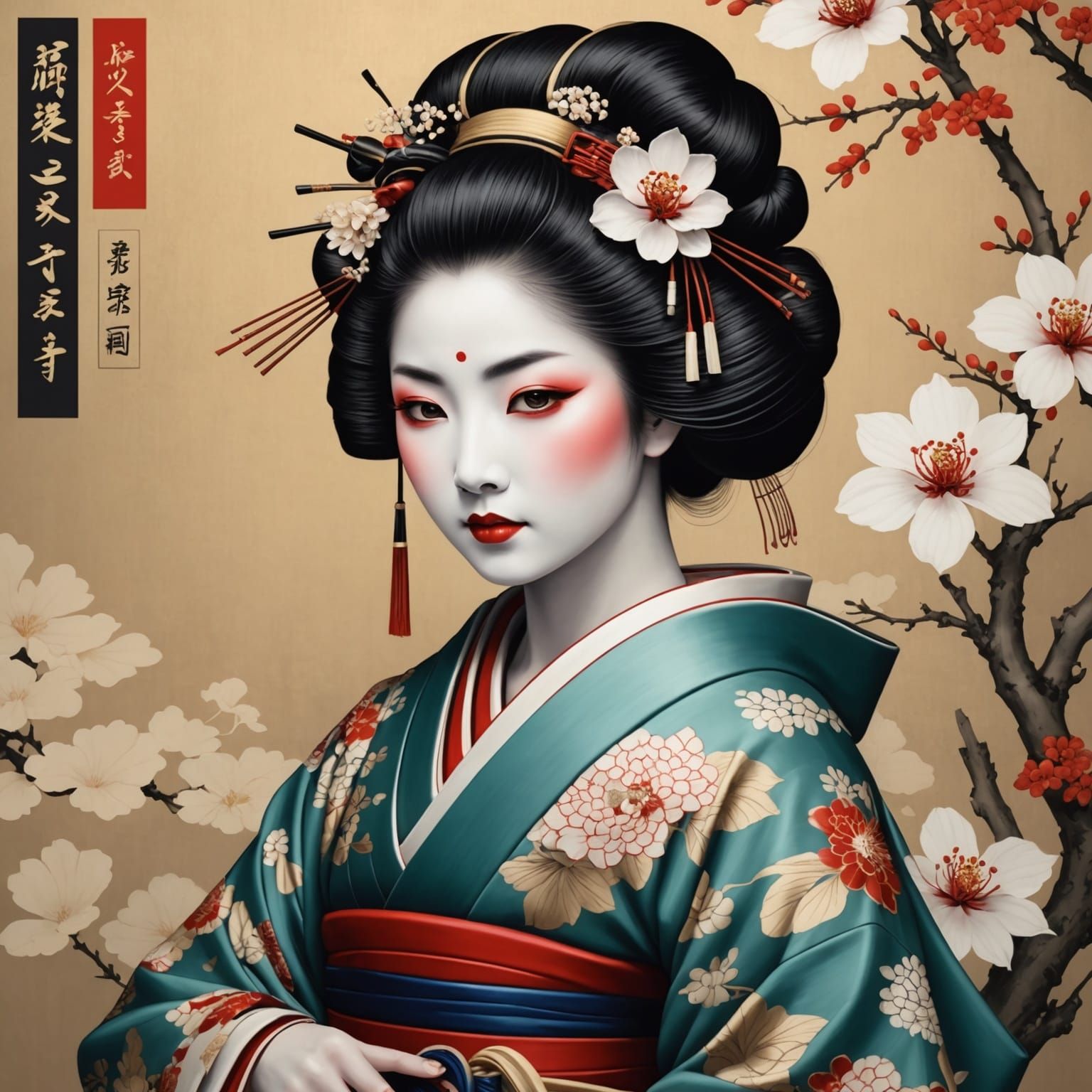 Elegant Geisha in Ukiyo-e Style