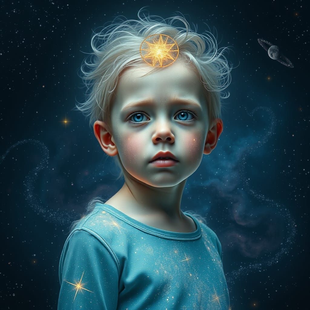 Ethereal Human in Starry Cosmic Landscape