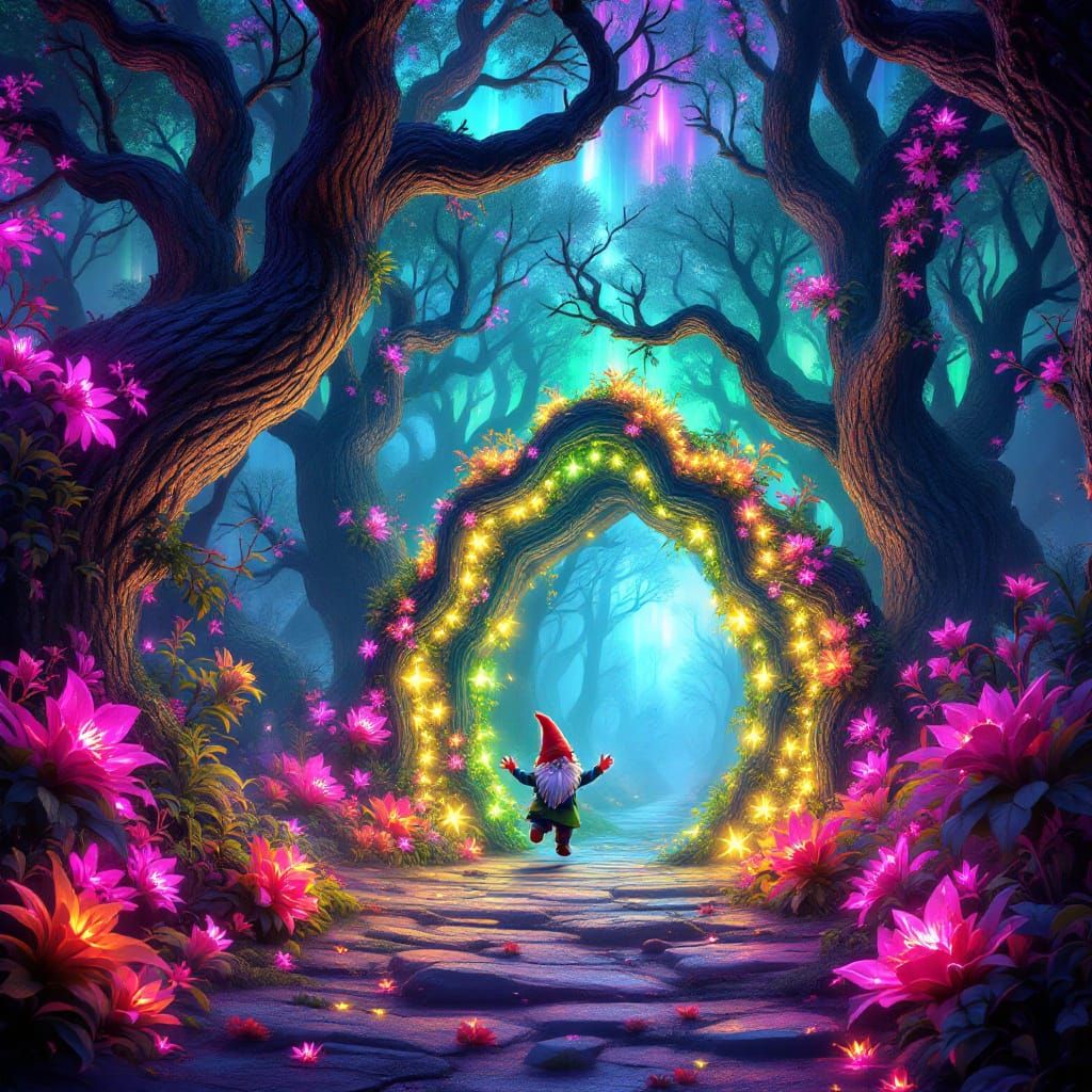 Enchanted Forest Gateway in Neon Fantasy Style