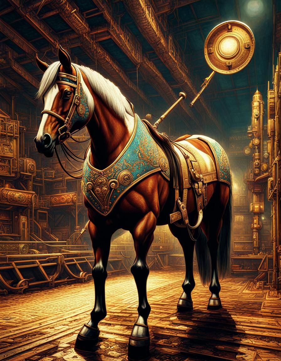 Horses in Art Deco Lyrical Abstraction