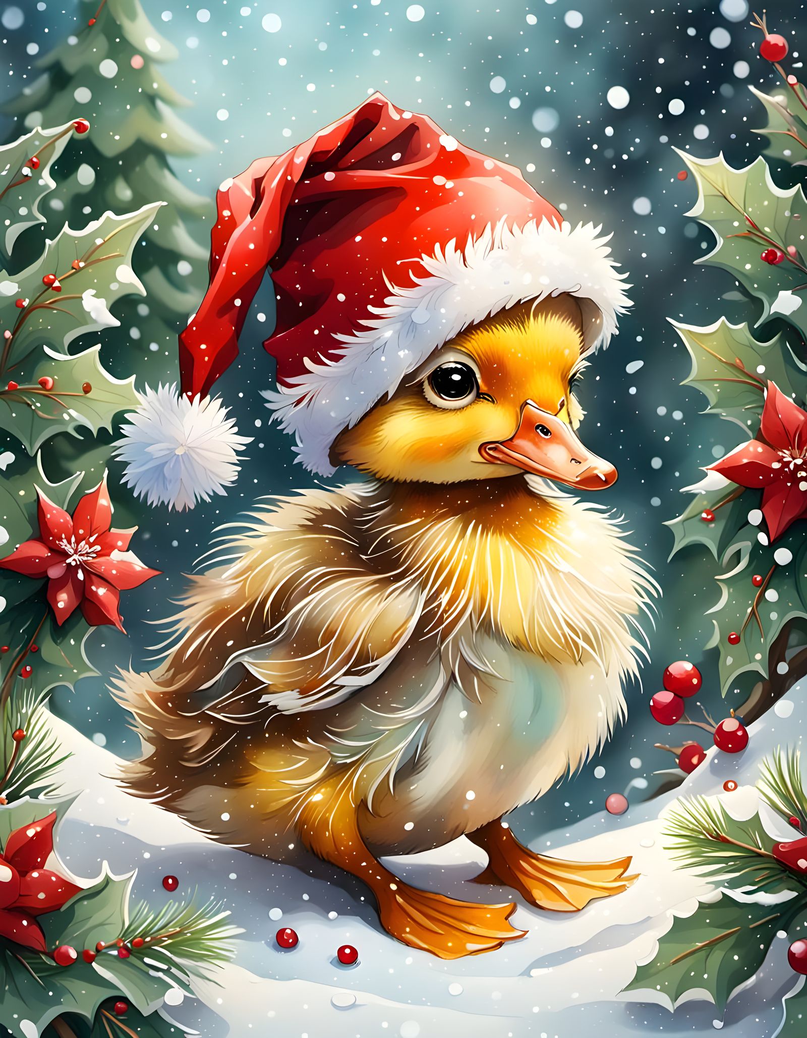 Chibi Duckling Celebrates Christmas: Hyperrealistic Art