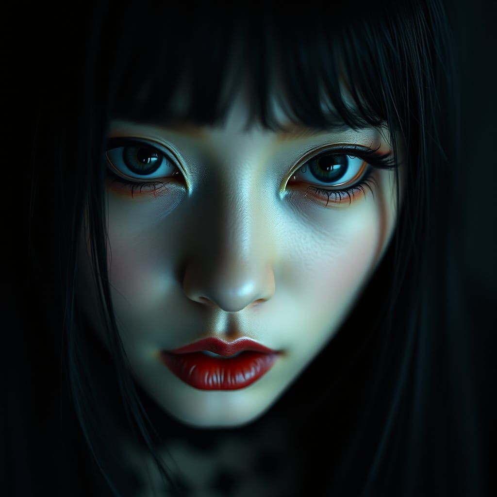 Korean Goth Woman Portrait: Cinematic Film Still