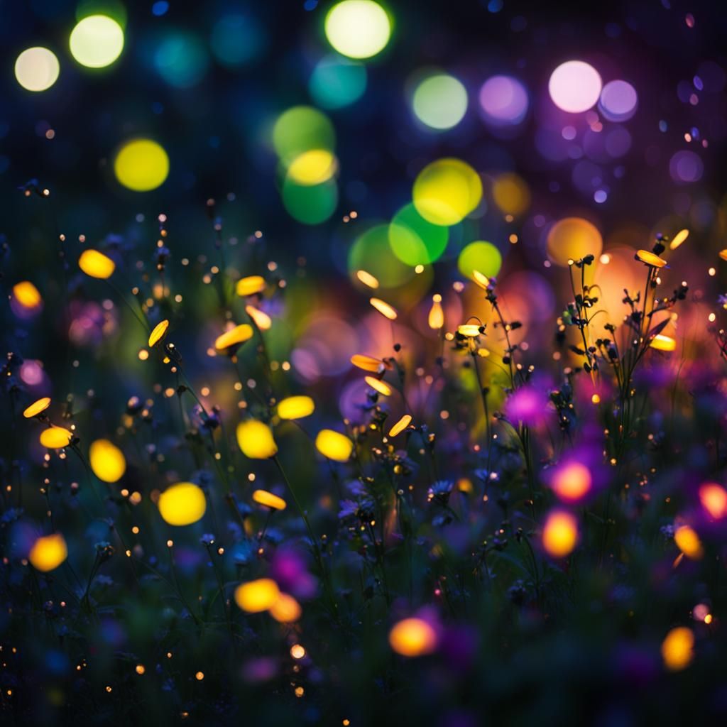 Fireflies at Night with Bokeh Effect in DSLR Style
