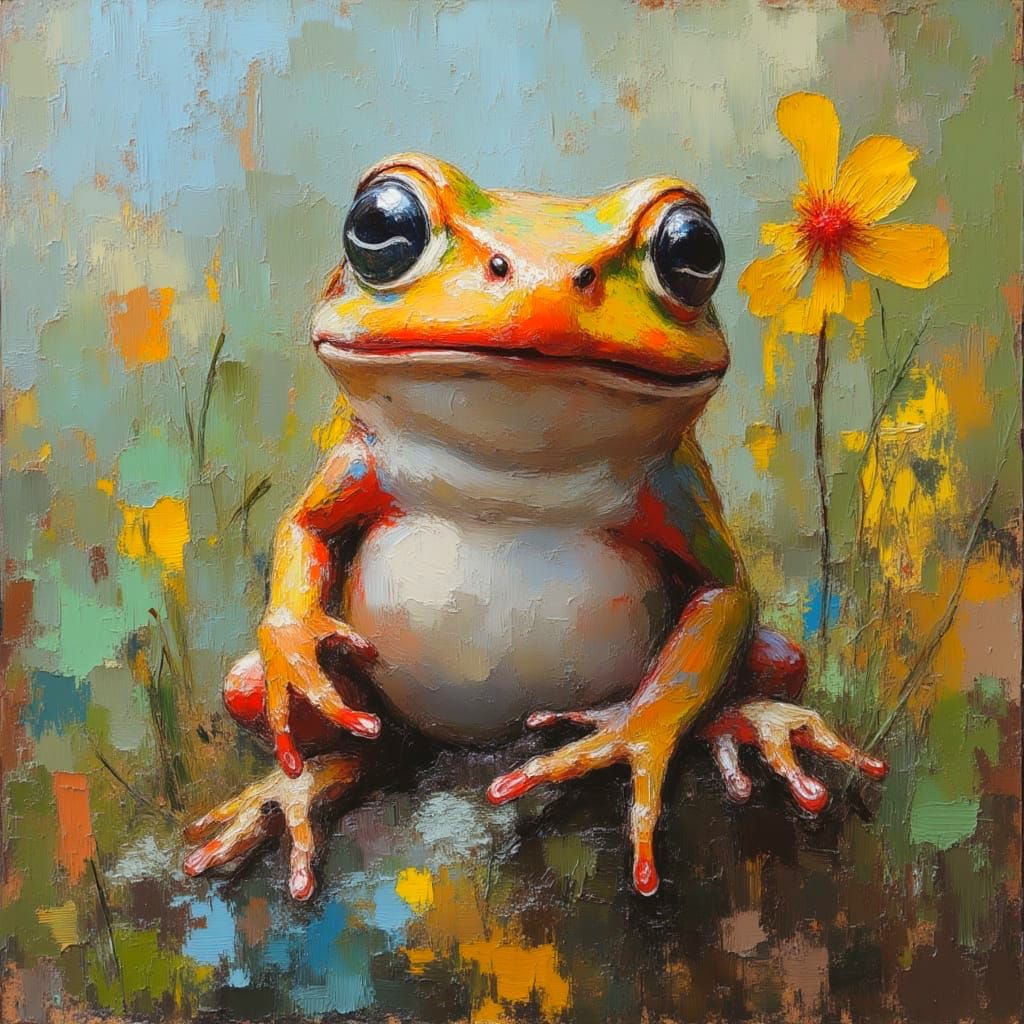 Surprised Frog with Impasto Texturing