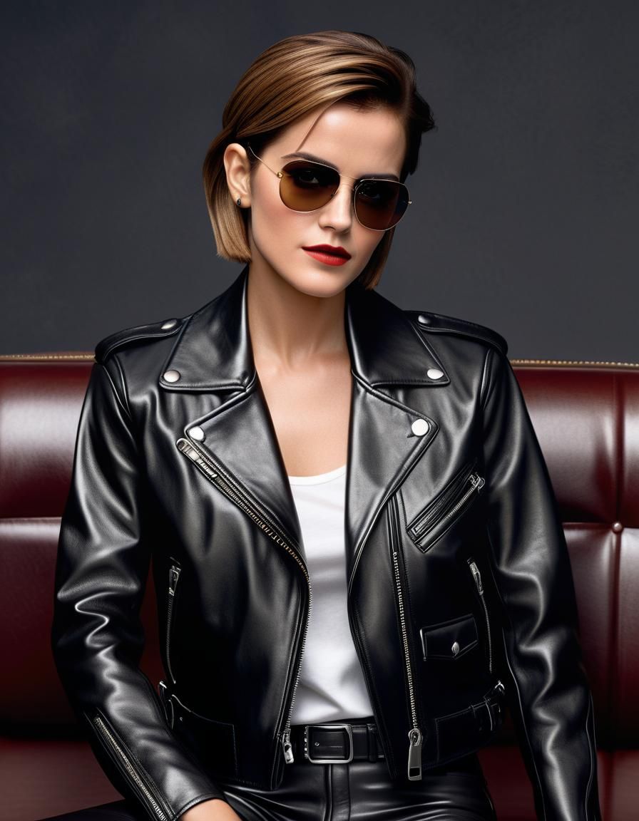 Emma Watson in Hyperrealistic 80s Biker Look