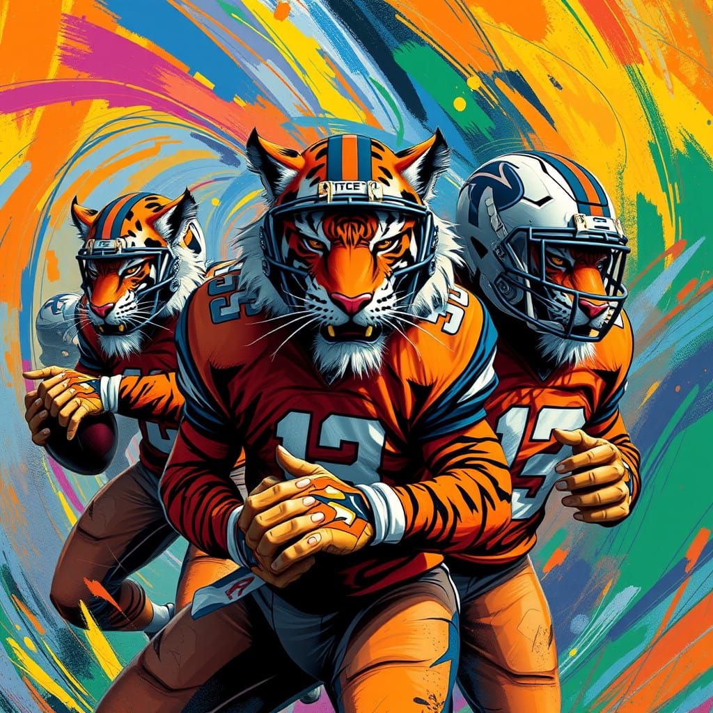 Electric Football Frenzy: Anthropomorphic Tigers in Action