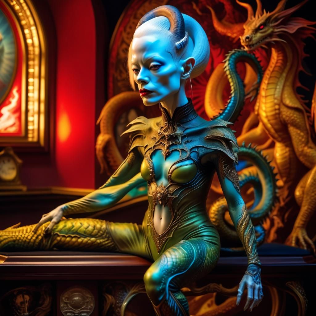 Albino Contortionist: A Moreau-Inspired Fantasy Painting