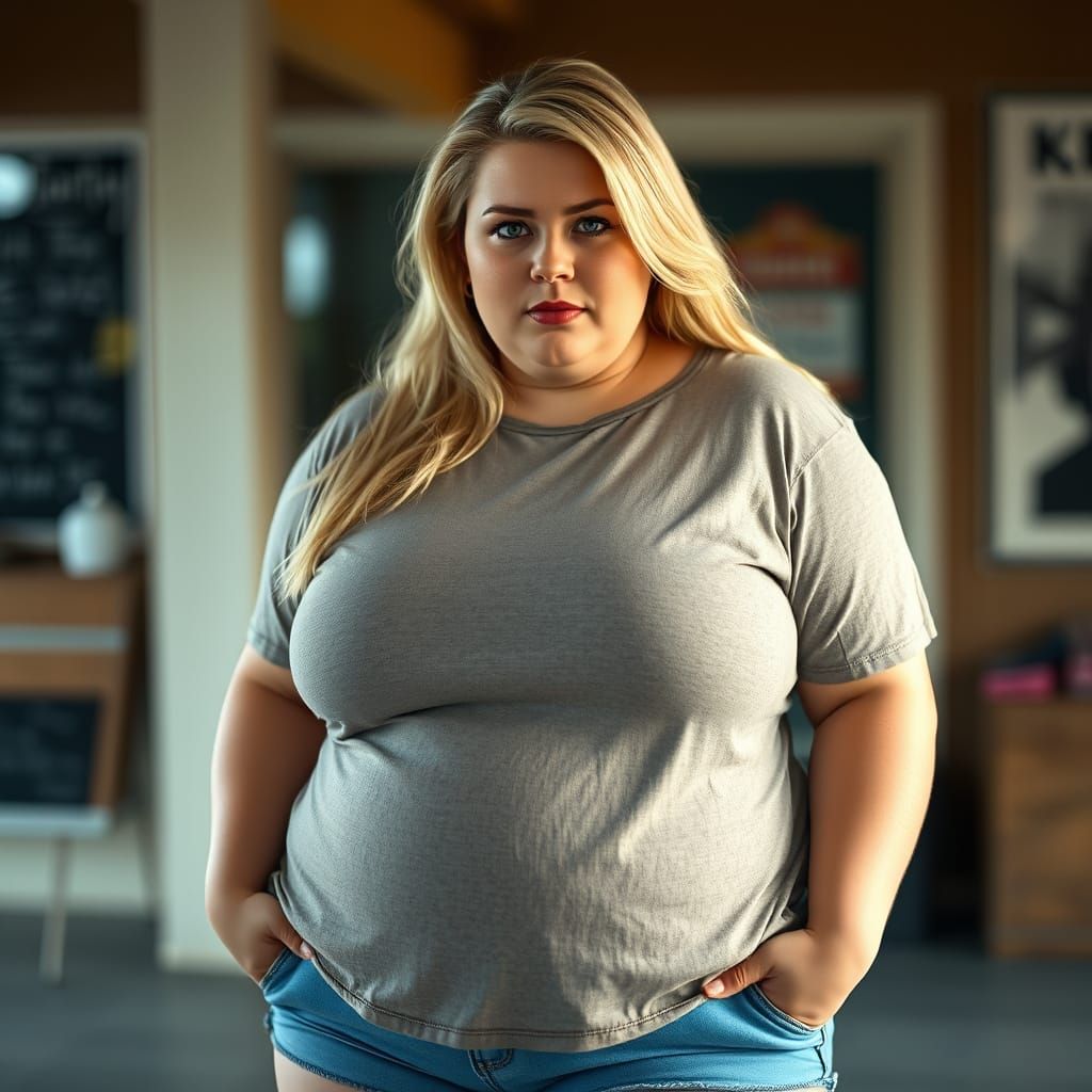 Curvy Blonde Woman in 1990s Style